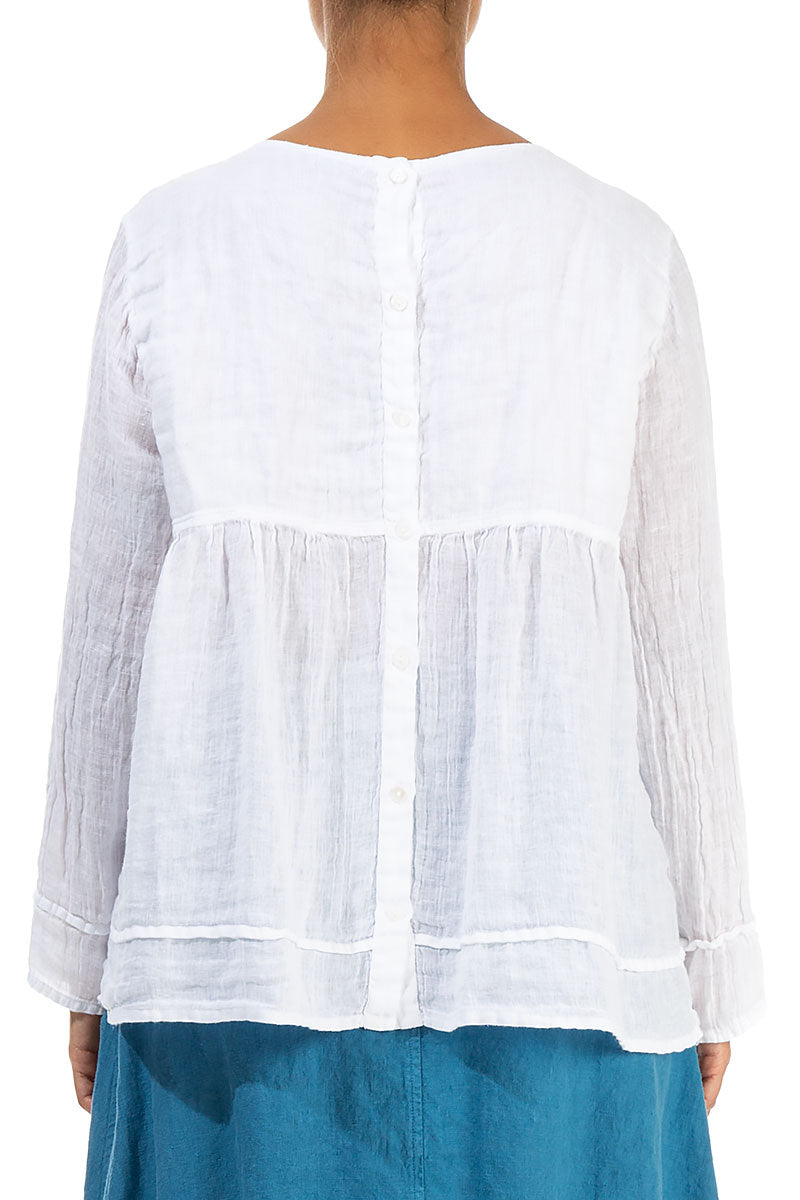 Frill White Gauze Linen Blouse 2