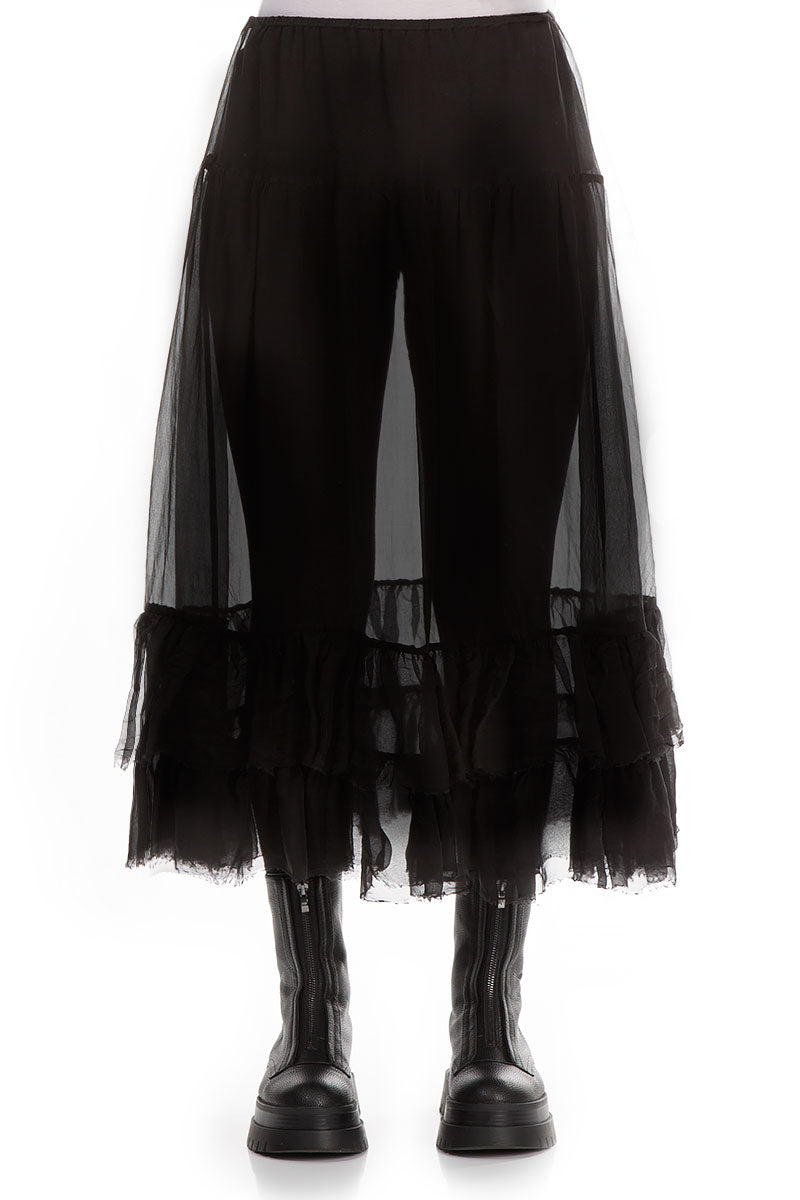 Frilled Black Silk Chiffon Underskirt 1