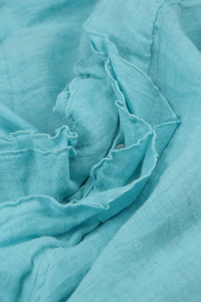 Frilled Ice Blue Linen Blouse 5