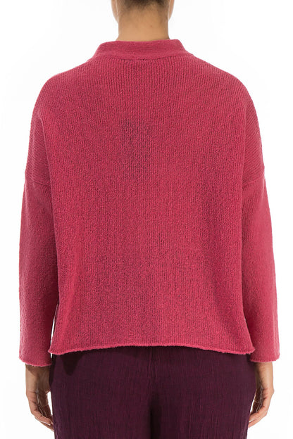 Strickjacke aus Wolle mit Rüschenkragen in Pink Punch