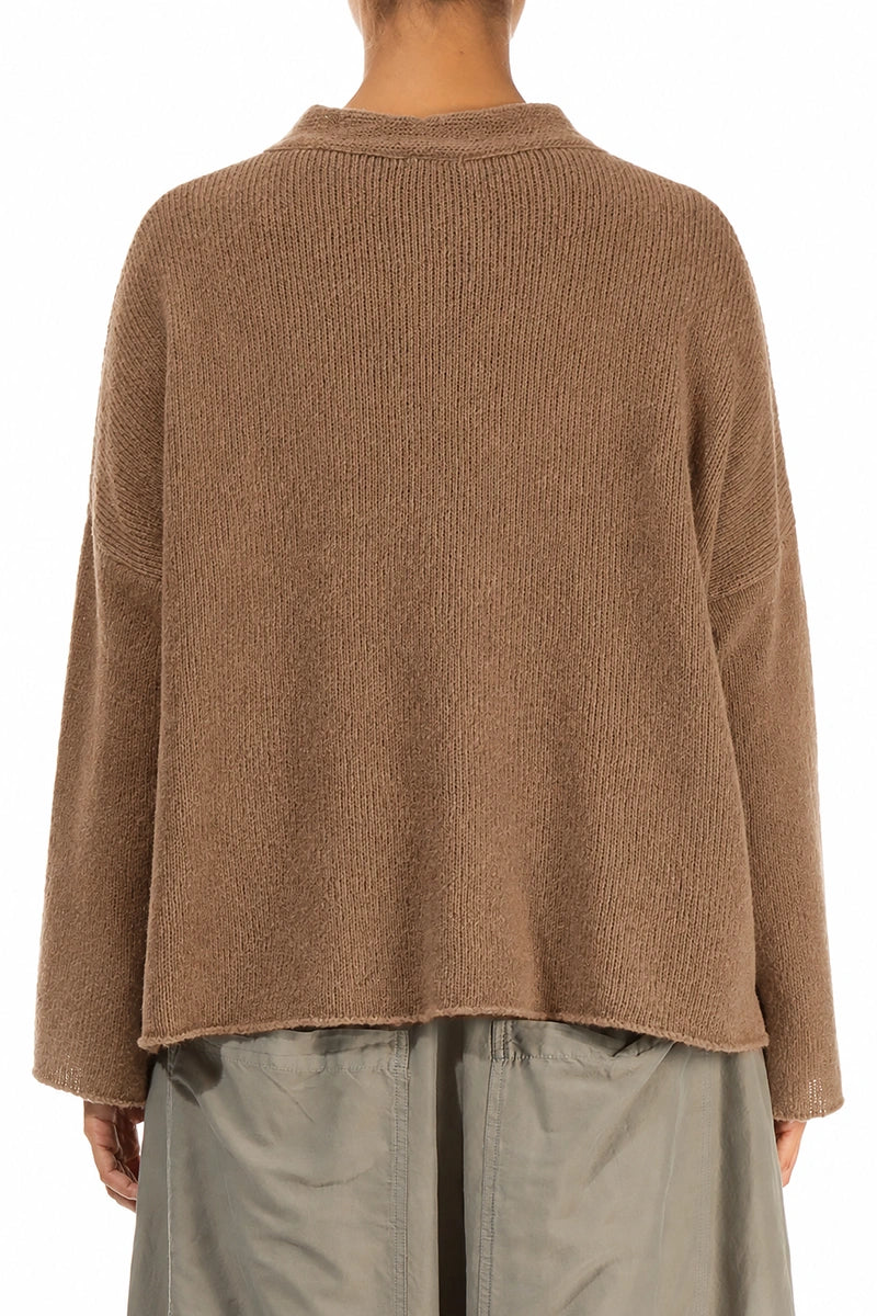 Frilled Neck Caramel Wool Cardigan 2