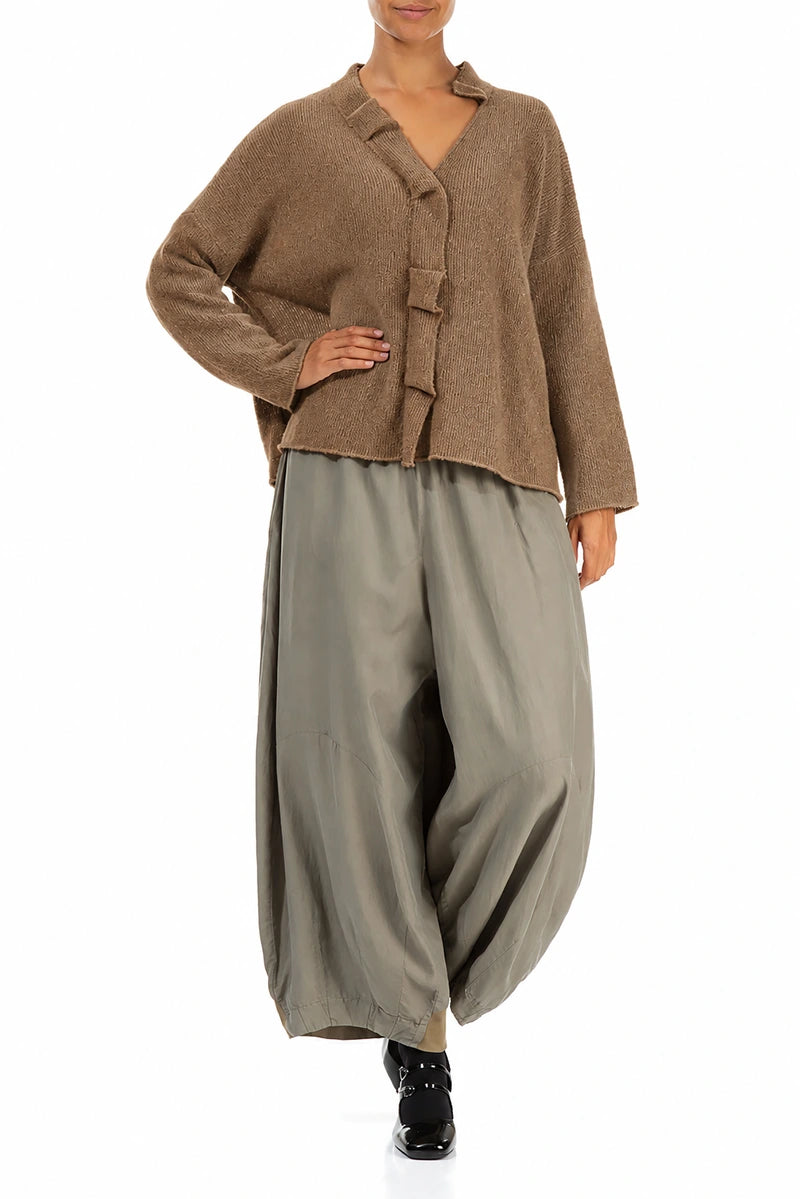 Frilled Neck Caramel Wool Cardigan 3