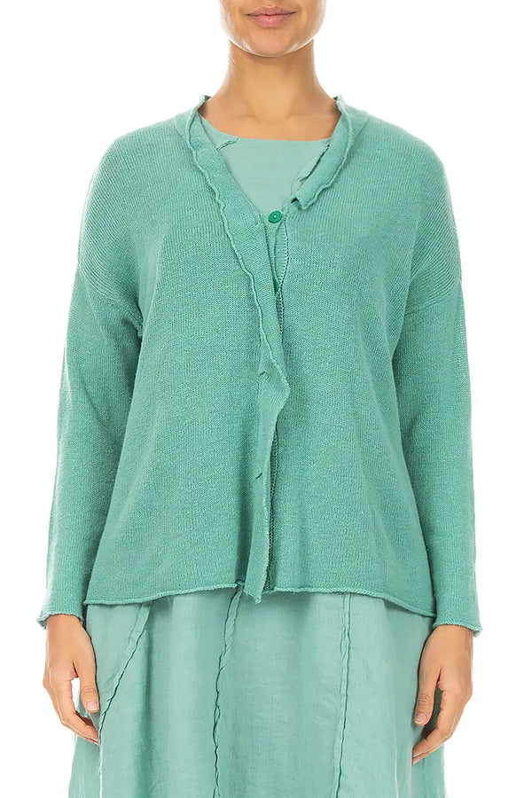 Frilled Neck Mint Linen Cardigan 1