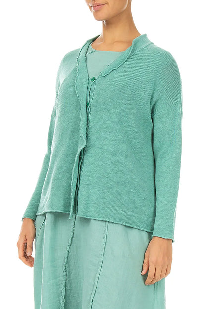 Frilled Neck Leinenstrickjacke in Mintgrün