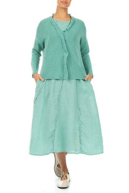 Frilled Neck Leinenstrickjacke in Mintgrün