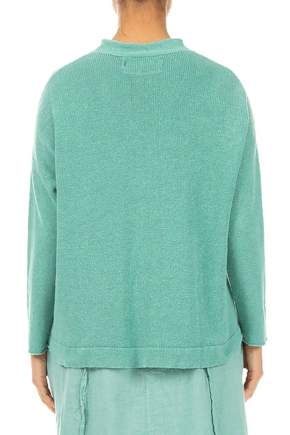 Frilled Neck Leinenstrickjacke in Mintgrün