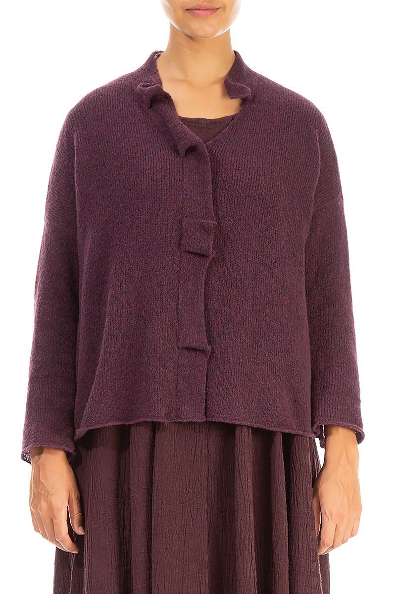 Frilled Neck Mulberry Wool Cardigan 1