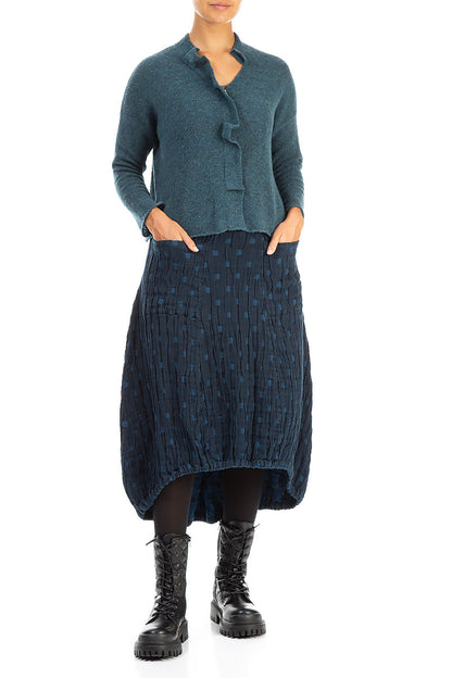 Frilled Neck Teal Wool Cardigan 4