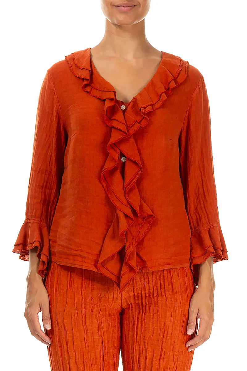 Frilled Saffron Linen Blouse 1