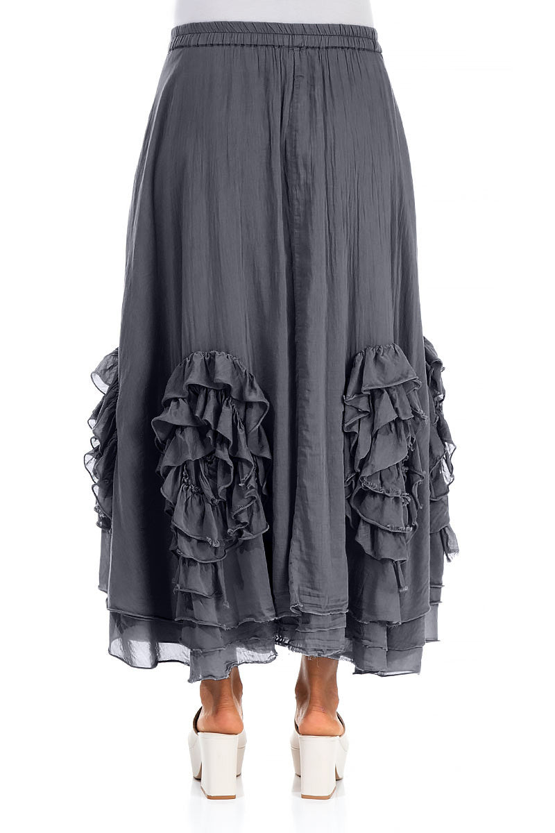 Frilly Flower Graphite Silk Cotton Maxi Skirt 2