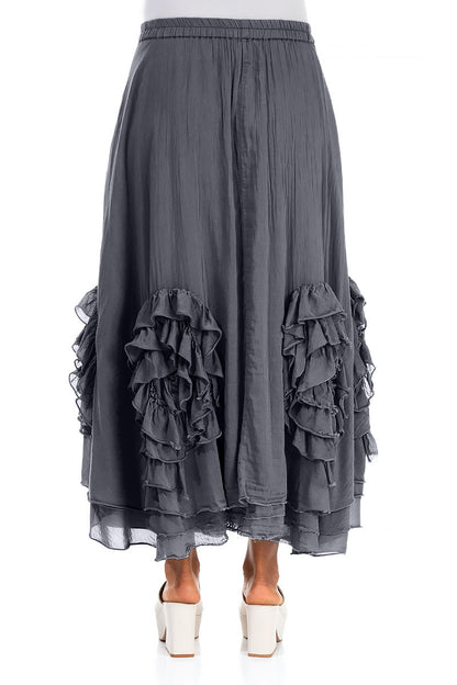 Frilly Flower Graphite Silk Cotton Maxi Skirt 2