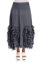 Frilly Flower Graphite Silk Cotton Maxi Skirt 1