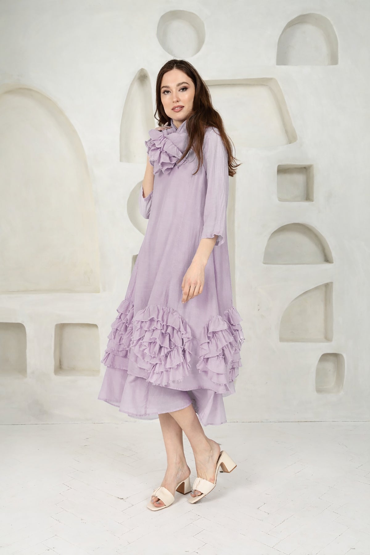 Frilly Flower Lilac Silk Cotton Dress – grizas.com
