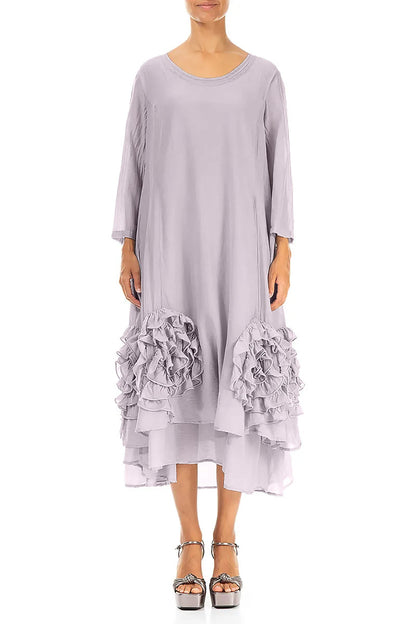 Frilly Flower Lilac Silk Cotton Dress 1