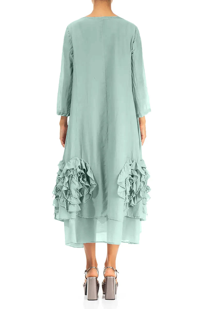 Frilly Flower Mint Silk Cotton Dress 2
