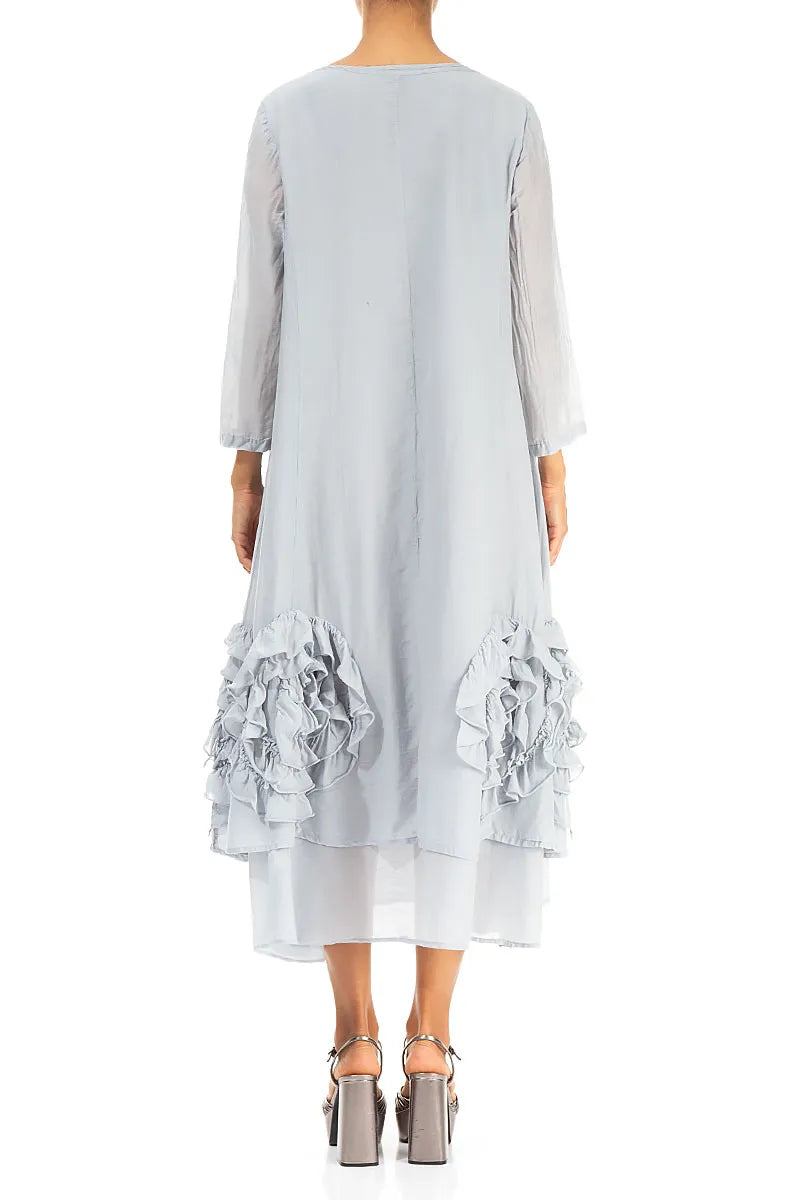 Frilly Flower Silver Grey Silk Cotton Dress
