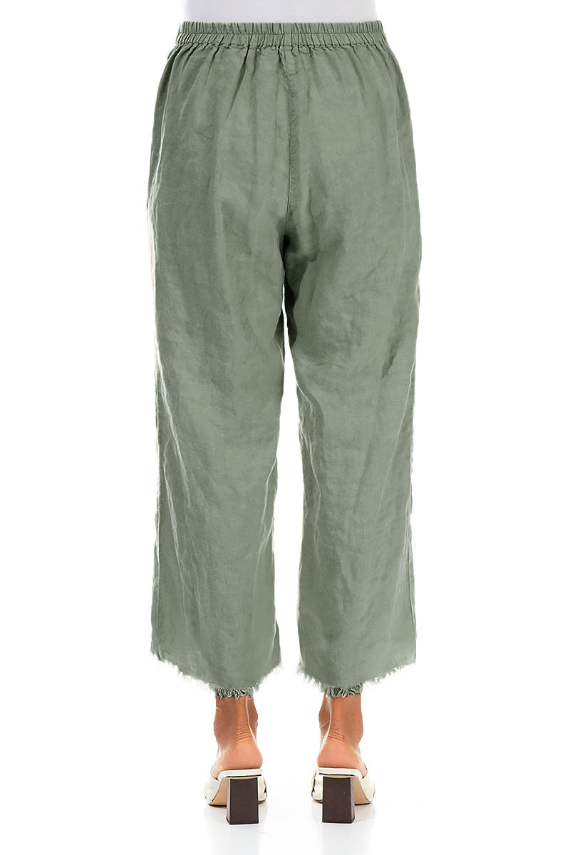 Fringed Flared Sage Linen Trousers