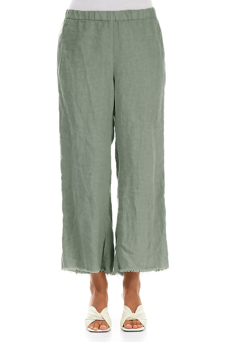 Fringed Flared Sage Linen Trousers 1