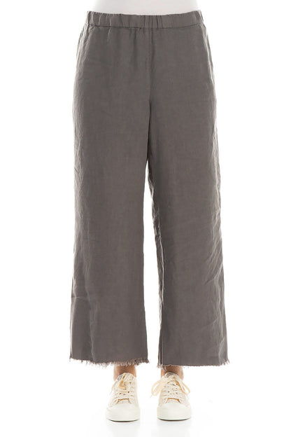 Fringed Flared Truffle Linen Trousers 1