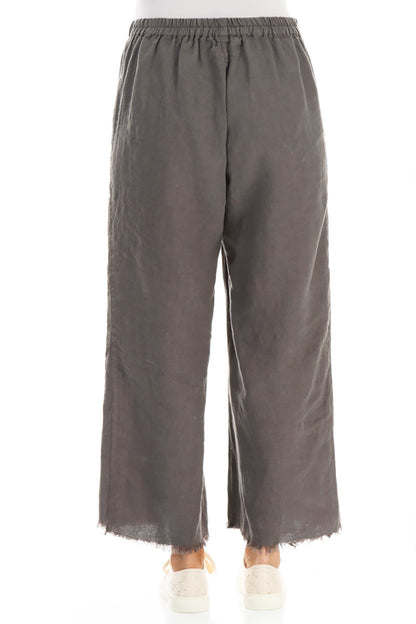 Fringed Flared Truffle Linen Trousers 2