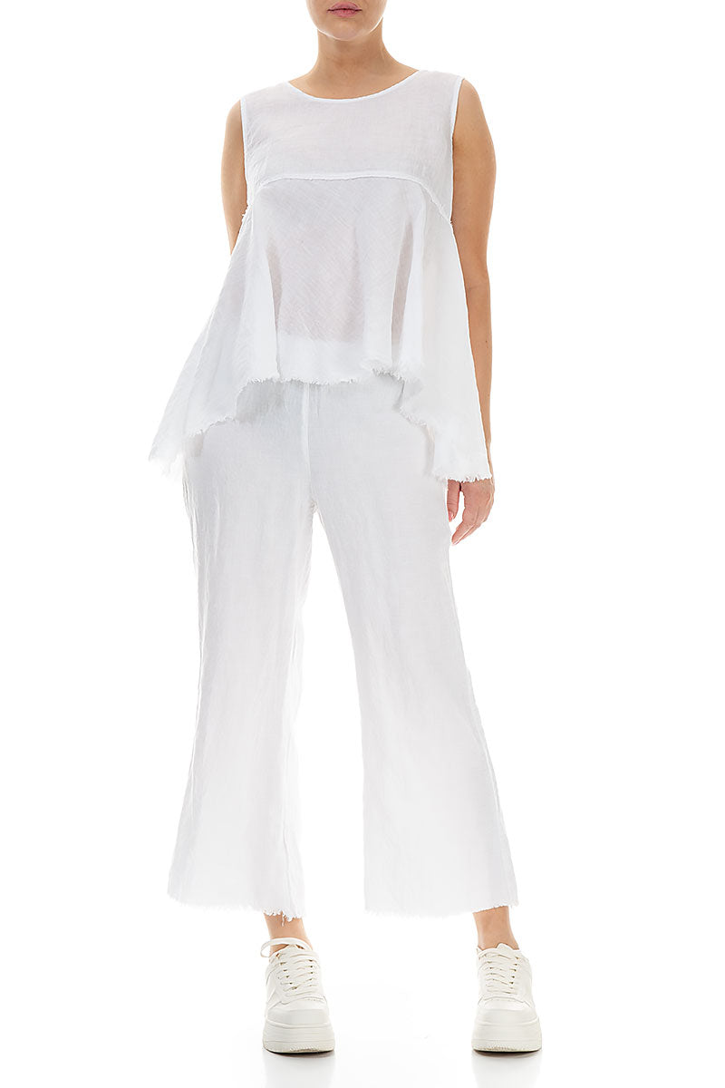 Fringed Flared White Linen Trousers 4