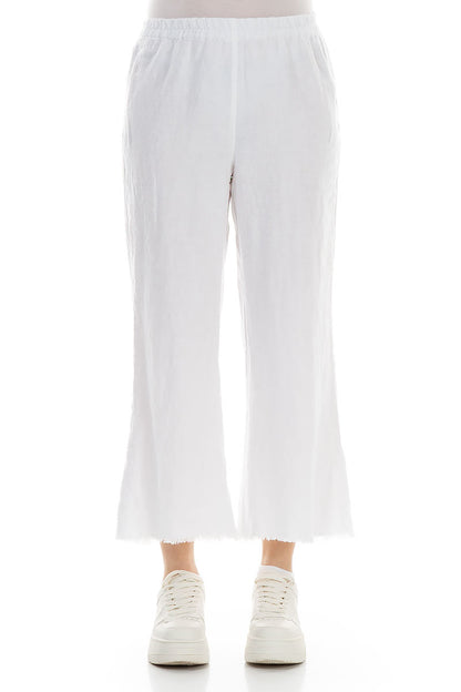 Fringed Flared White Linen Trousers 1