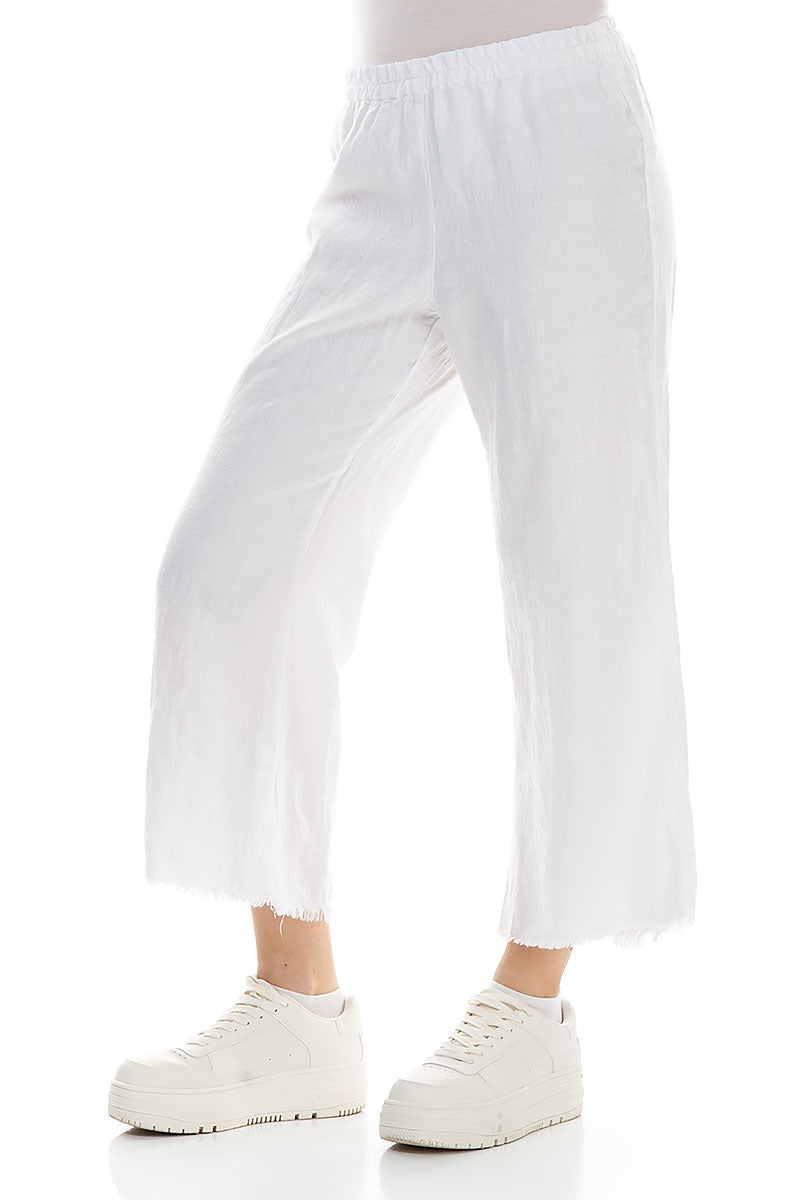 Fringed Flared White Linen Trousers 3