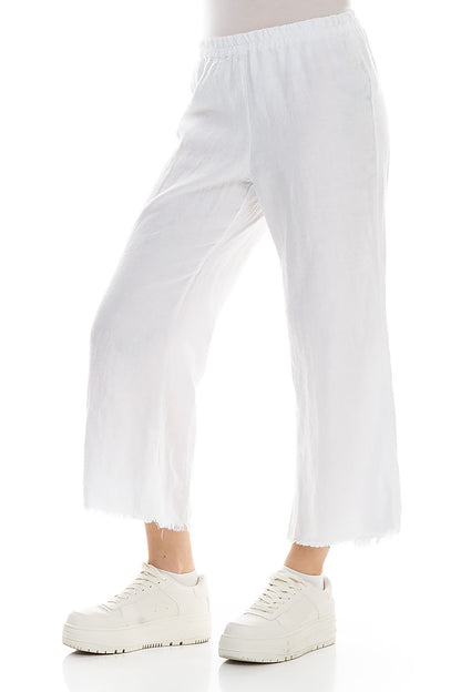 Fringed Flared White Linen Trousers 3