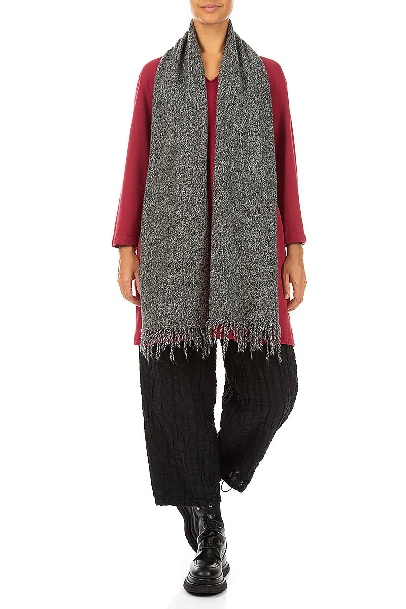 Fringed Grey Mélange Cashmere Scarf 2