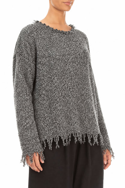 Fringed Grey Mélange Cashmere Sweater 3