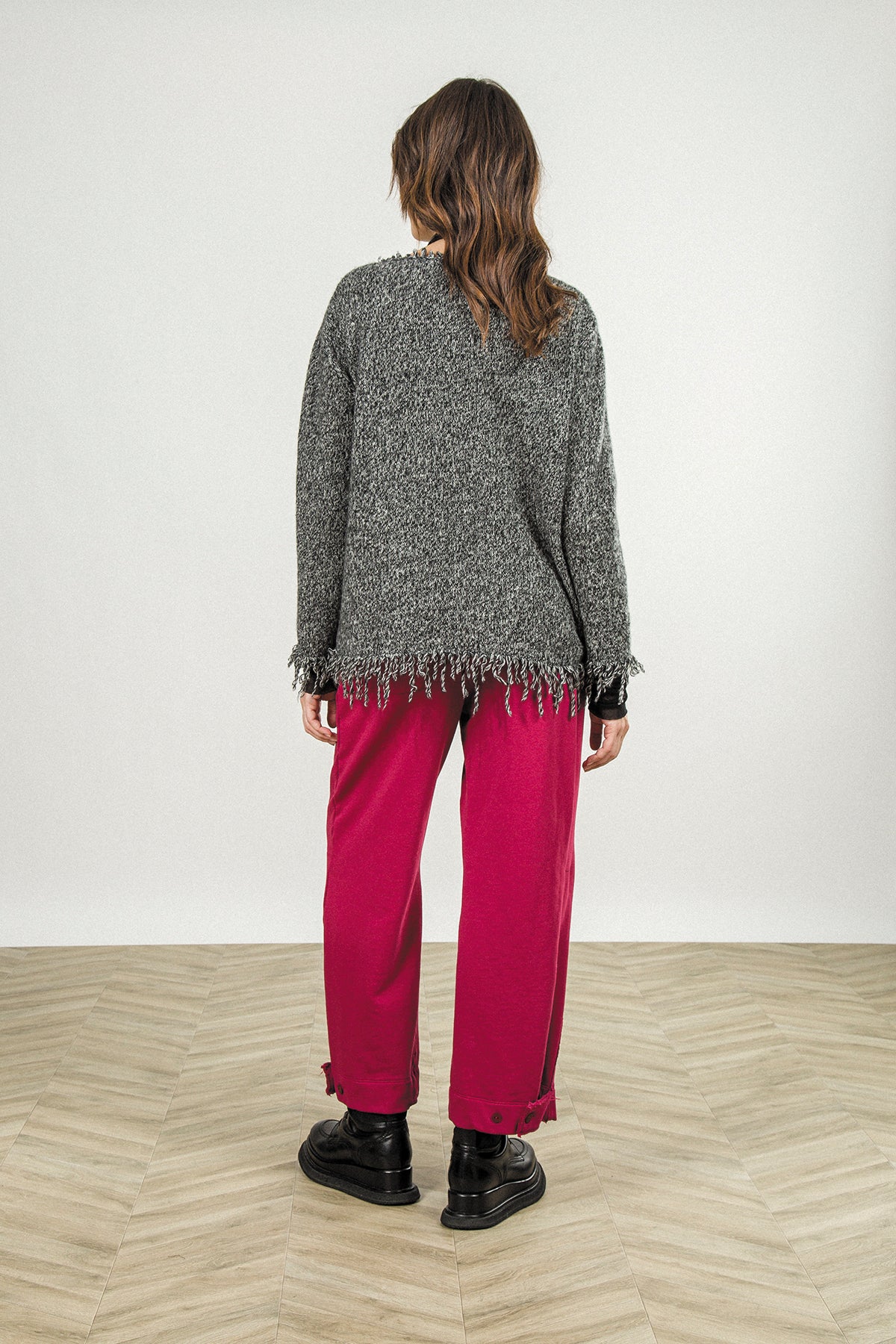 Fringed Grey Mélange Cashmere Sweater 7