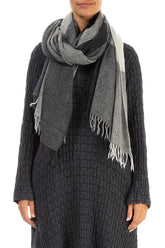 Fringed Grey Soft Cashmere Wool Scarf 1