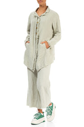 Fringed Flared Laurel Green Linen Trousers 4