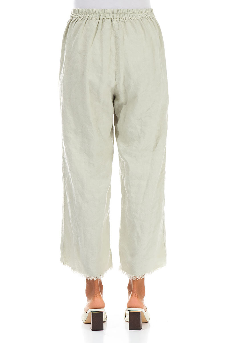 Fringed Flared Laurel Green Linen Trousers 2