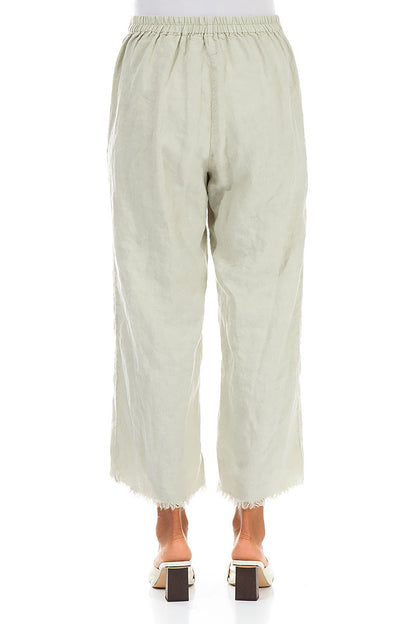 Fringed Flared Laurel Green Linen Trousers 2