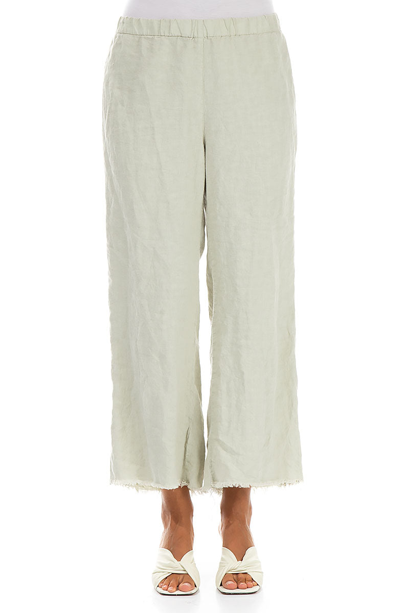 Fringed Flared Laurel Green Linen Trousers 1