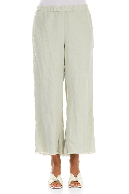 Fringed Flared Laurel Green Linen Trousers 1