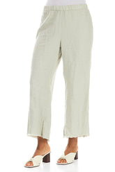 Fringed Flared Laurel Green Linen Trousers 3