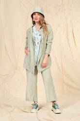 Fringed Flared Laurel Green Linen Trousers 7