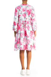 Front Buttons Flared Peony Blossom Linen Dress 2