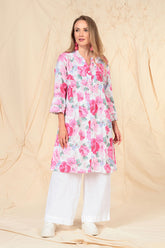 Front Buttons Flared Peony Blossom Linen Dress 6