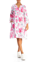 Front Buttons Flared Peony Blossom Linen Dress 4