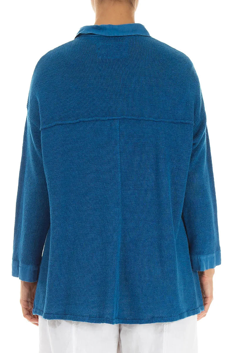 Vorderer Tasche Kobaltblauer Leinen-Cardigan