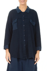 Front Pocket Navy Linen Cardigan 1