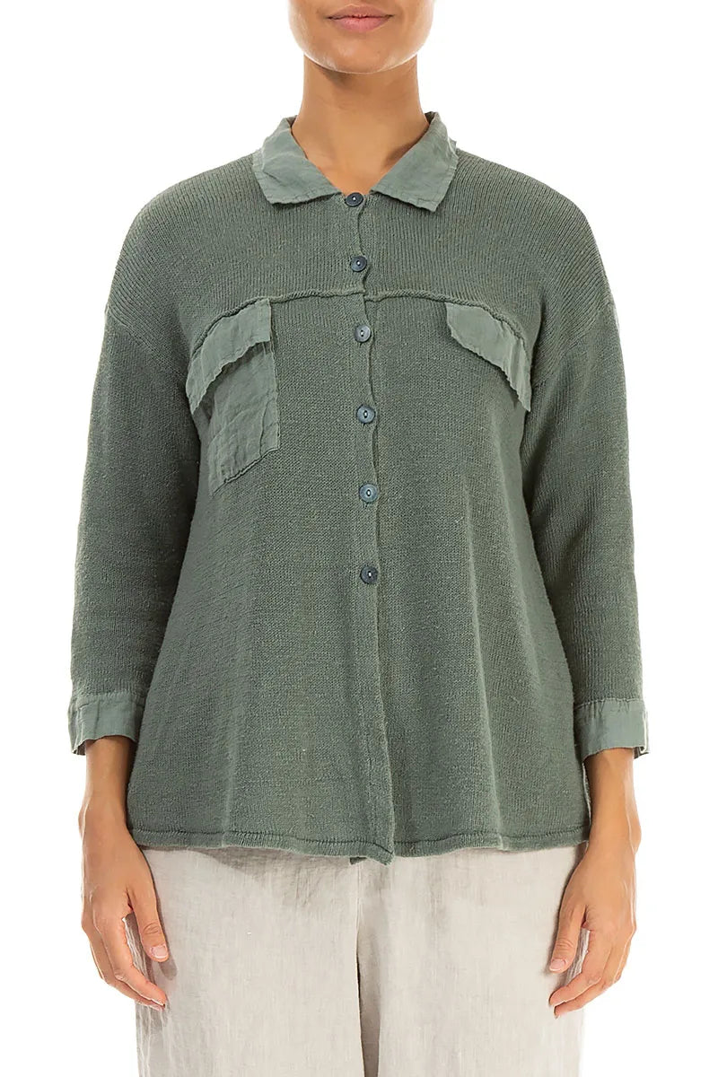 Front Pocket Sage Linen Cardigan 2