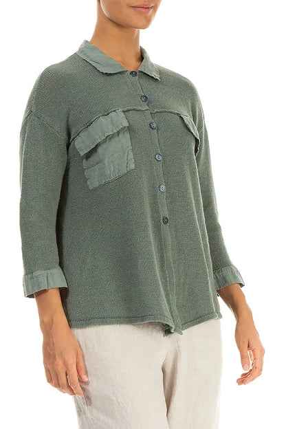 Front Pocket Sage Linen Cardigan 4