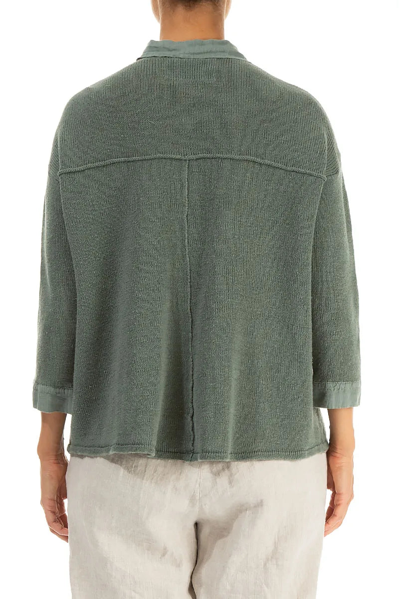 Front Pocket Sage Linen Cardigan 3
