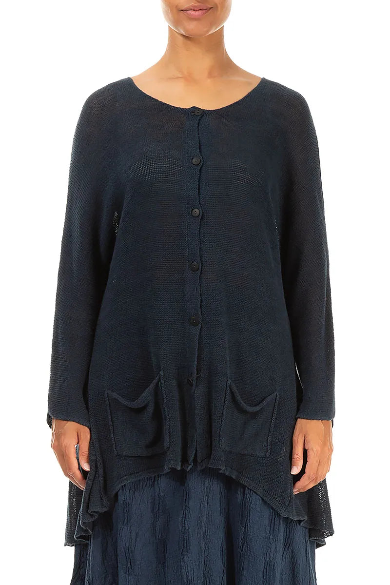 Gilet en lin bleu marine avec poches avant