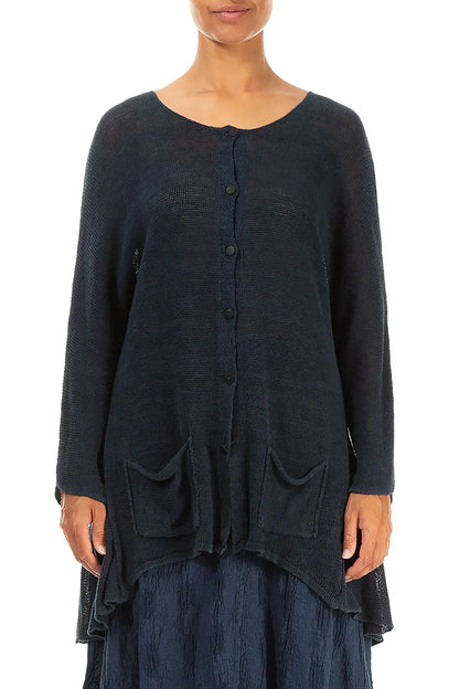 Gilet en lin bleu marine avec poches avant