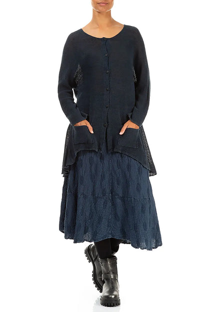 Gilet en lin bleu marine avec poches avant